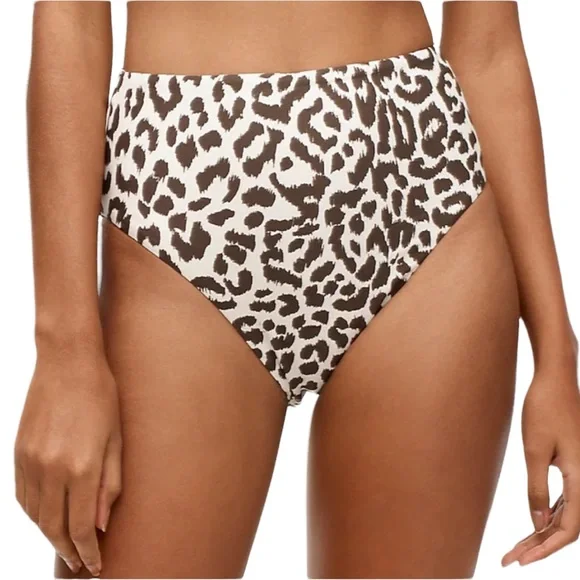 J Crew French Cross back High Cut Waist Bikini in Leopard Size XS NWT